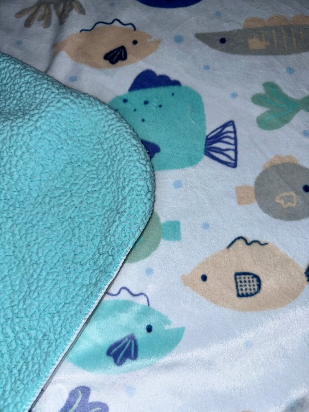 Cloud Island Baby Blanket Fish Print Sherpa Seafoam Plush Nursery Throw SoftCozy